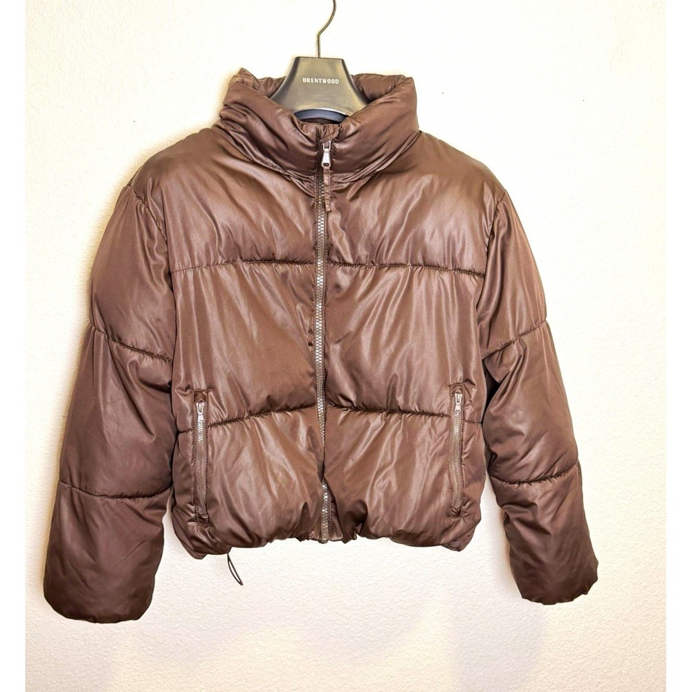 Old Navy Brown Solid Insulated Puffer Jacket Full Zip w/ Pockets Womens M